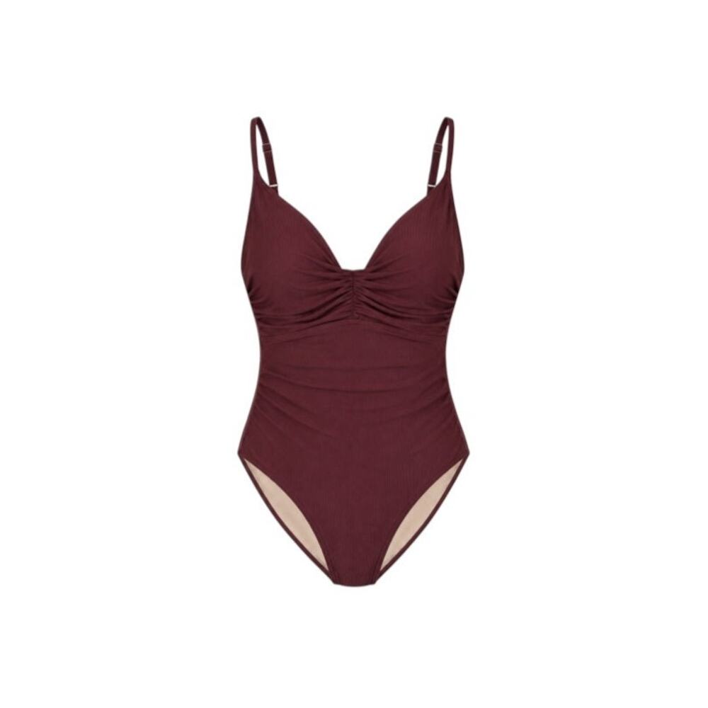 CUPSHE Burgundy Ribbed Tummy Control One Piece Swimsuit L NWT